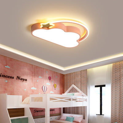 Contemporary Creative Kids Cartoon Clouds Iron Acrylic LED Flush Mount Ceiling Light For Bedroom