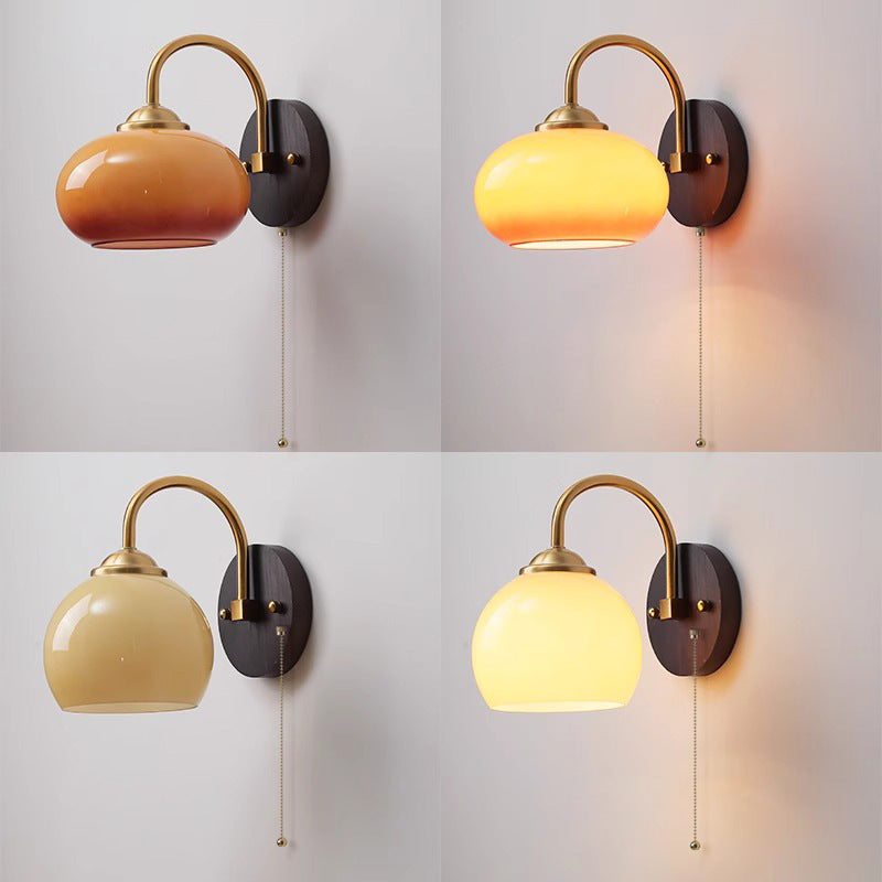 Moderne Mid-Century Creme Runde Oval Esche Holz Glas 1-Licht Wandleuchte Lampe für Schlafzimmer 