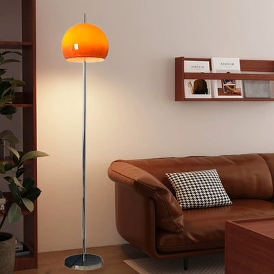 Modern Mid-Century Mushroom Round Iron Glass 2-Light Standing Floor Lamp For Living Room