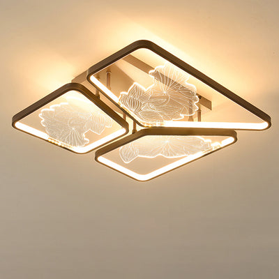 Traditional Chinese Round Square Rectangle Block Splicing Iron Aluminum Acrylic LED Semi-Flush Mount Ceiling Light For Bedroom