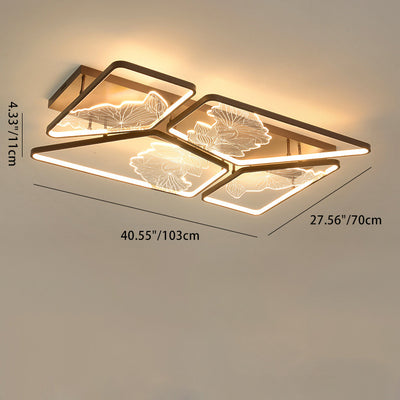 Traditional Chinese Round Square Rectangle Block Splicing Iron Aluminum Acrylic LED Semi-Flush Mount Ceiling Light For Bedroom