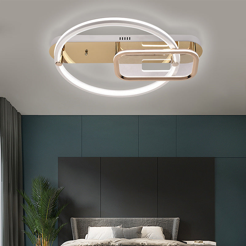 Contemporary Creative Round Square Double Ring Aluminum Acrylic Semi-Flush Mount Ceiling Light For Living Room