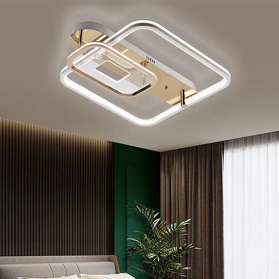 Contemporary Creative Round Square Double Ring Aluminum Acrylic Semi-Flush Mount Ceiling Light For Living Room