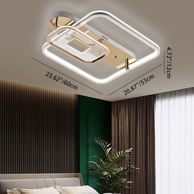 Contemporary Creative Round Square Double Ring Aluminum Acrylic Semi-Flush Mount Ceiling Light For Living Room