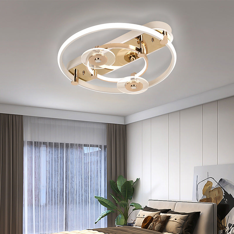 Contemporary Creative Round Square Double Ring Aluminum Acrylic Semi-Flush Mount Ceiling Light For Living Room