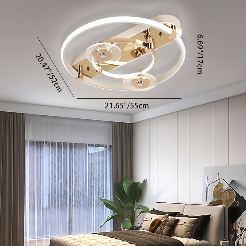 Contemporary Creative Round Square Double Ring Aluminum Acrylic Semi-Flush Mount Ceiling Light For Living Room