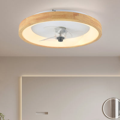 Modern Minimalist Fan Round Dome Wood Acrylic LED Flush Mount Ceiling Fan Light For Bedroom