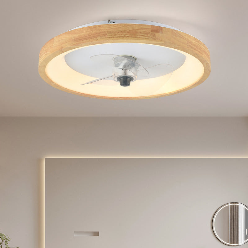 Modern Minimalist Fan Round Dome Wood Acrylic LED Flush Mount Ceiling Fan Light For Bedroom