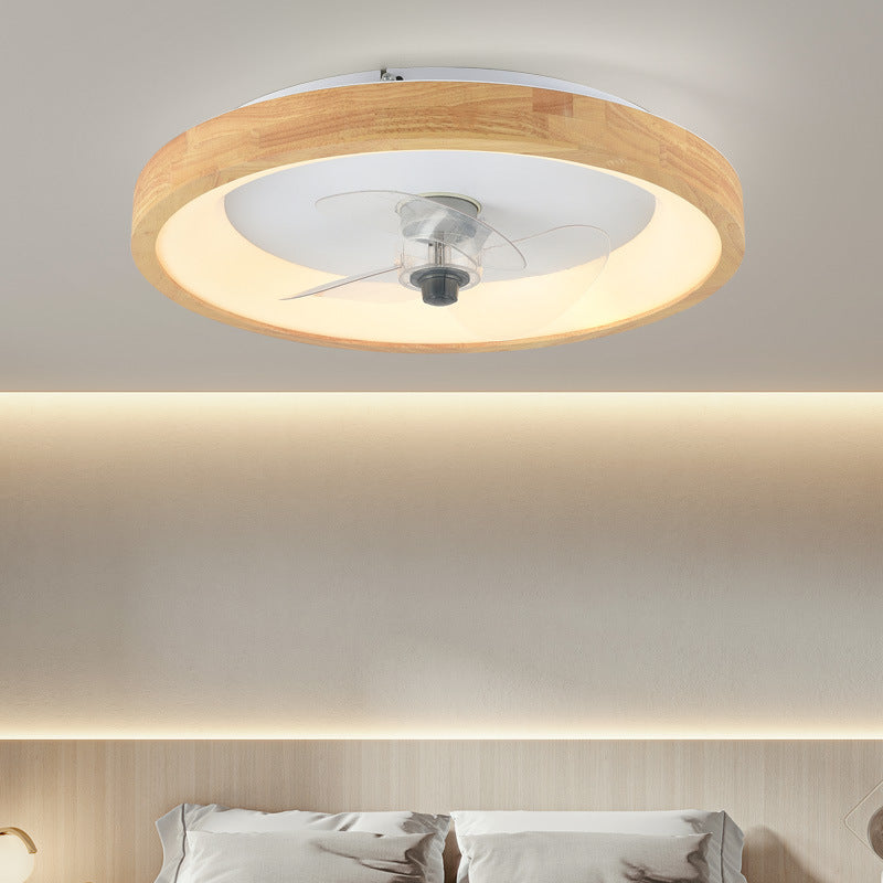 Modern Minimalist Fan Round Dome Wood Acrylic LED Flush Mount Ceiling Fan Light For Bedroom