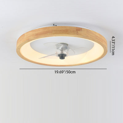 Modern Minimalist Fan Round Dome Wood Acrylic LED Flush Mount Ceiling Fan Light For Bedroom