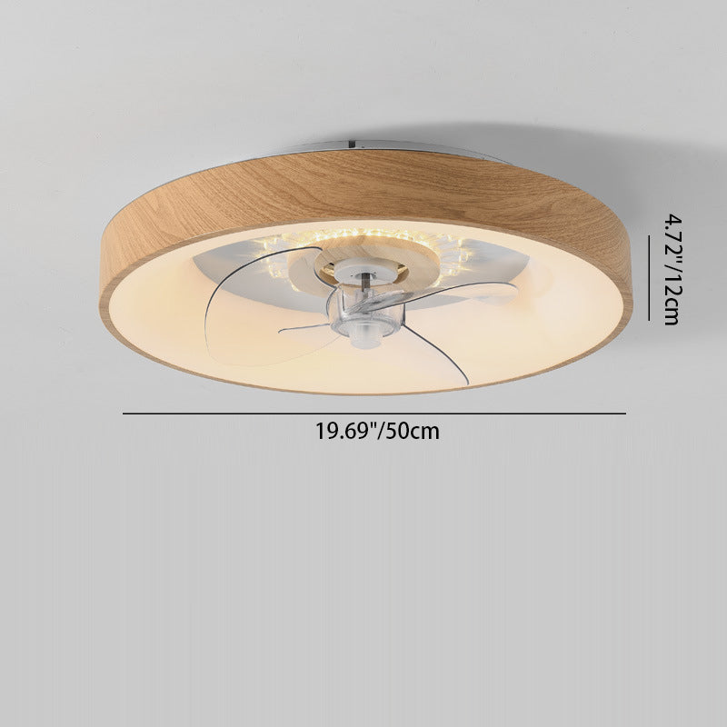 Modern Minimalist Fan Round Dome Wood Acrylic LED Flush Mount Ceiling Fan Light For Bedroom