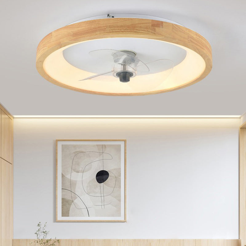 Modern Minimalist Fan Round Dome Wood Acrylic LED Flush Mount Ceiling Fan Light For Bedroom