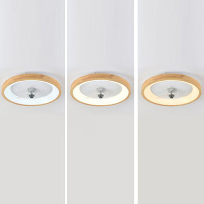 Modern Minimalist Fan Round Dome Wood Acrylic LED Flush Mount Ceiling Fan Light For Bedroom