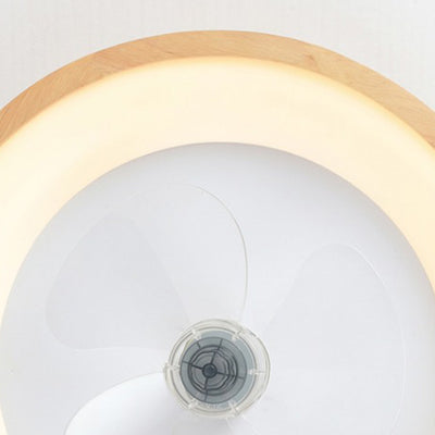 Modern Minimalist Fan Round Dome Wood Acrylic LED Flush Mount Ceiling Fan Light For Bedroom