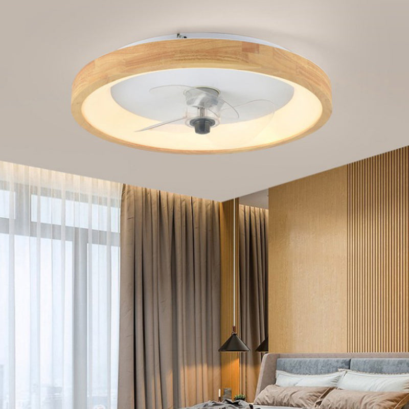 Modern Minimalist Fan Round Dome Wood Acrylic LED Flush Mount Ceiling Fan Light For Bedroom