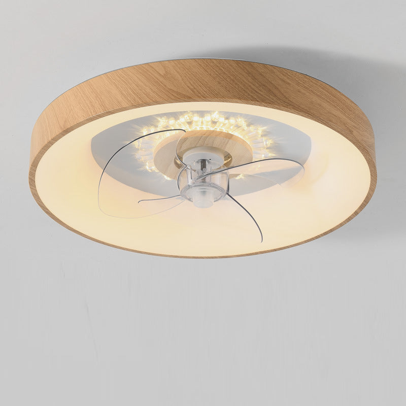 Modern Minimalist Fan Round Dome Wood Acrylic LED Flush Mount Ceiling Fan Light For Bedroom