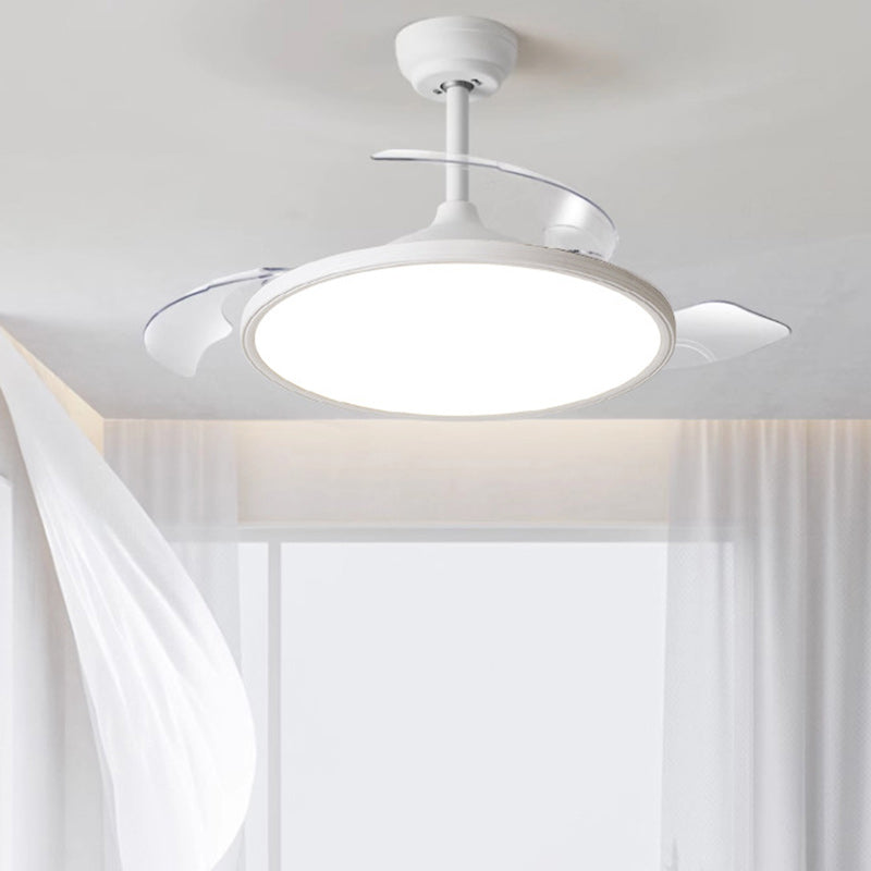 Modern Minimalist Round Fan ABS Iron LED Downrods Ceiling Fan Light For Bedroom