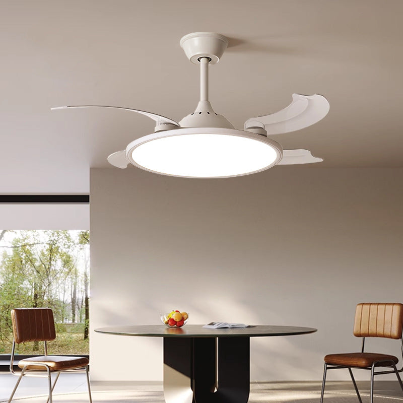 Modern Minimalist Round Fan ABS Iron LED Downrods Ceiling Fan Light For Bedroom