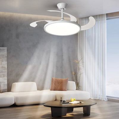 Modern Minimalist Round Fan ABS Iron LED Downrods Ceiling Fan Light For Bedroom