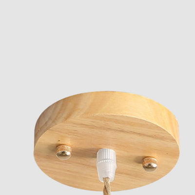 Traditional Japanese Round Cylinder Rubberwood Fabric 1-Light Pendant Light For Dining Room