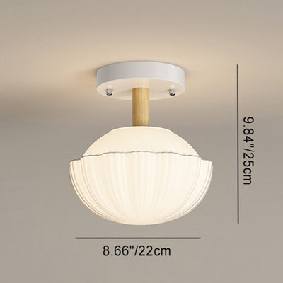 Contemporary Scandinavian Cream Flower Round Oval Iron Glass 1-Light Semi-Flush Mount Ceiling Light For Bedroom