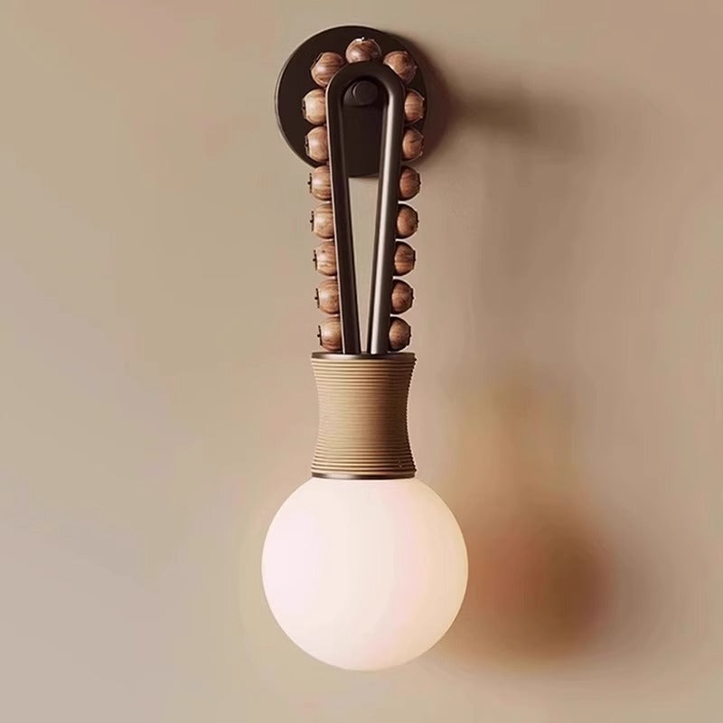 Traditional French Round Orb Hanging Rope Aluminum Glass 1-Light Wall Sconce Lamp For Bedroom