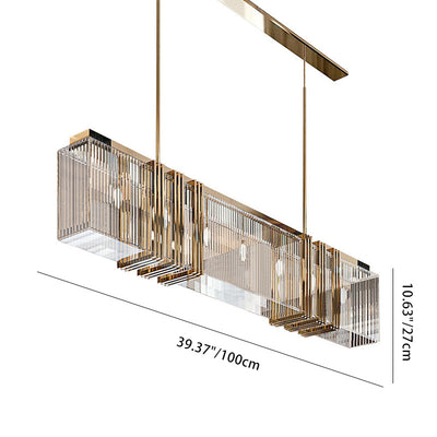 Modern Luxury Rectangle Linear Stainless Steel Glass 7/9/12 Light Chandelier For Dining Room