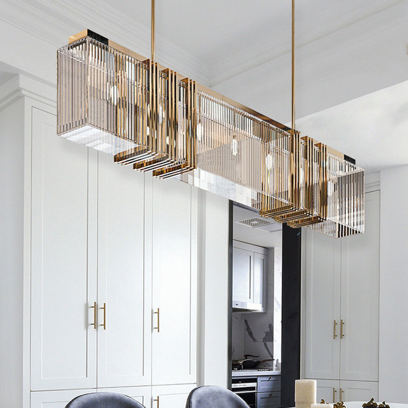 Modern Luxury Rectangle Linear Stainless Steel Glass 7/9/12 Light Chandelier For Dining Room