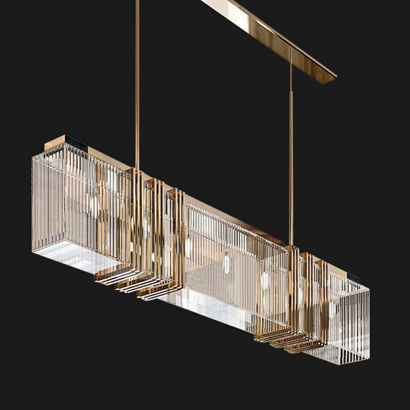 Modern Luxury Rectangle Linear Stainless Steel Glass 7/9/12 Light Chandelier For Dining Room