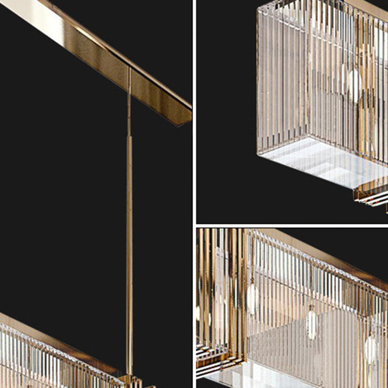 Modern Luxury Rectangle Linear Stainless Steel Glass 7/9/12 Light Chandelier For Dining Room