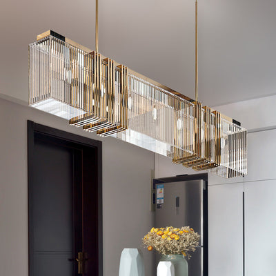 Modern Luxury Rectangle Linear Stainless Steel Glass 7/9/12 Light Chandelier For Dining Room