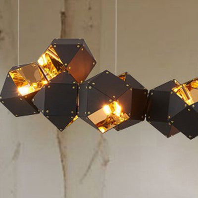 Contemporary Scandinavian Rubik's Cube Polyhedron Stainless Steel 6/8/10/12 Light Island Light Chandelier For Dining Room