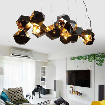 Contemporary Scandinavian Rubik's Cube Polyhedron Stainless Steel 6/8/10/12 Light Island Light Chandelier For Dining Room