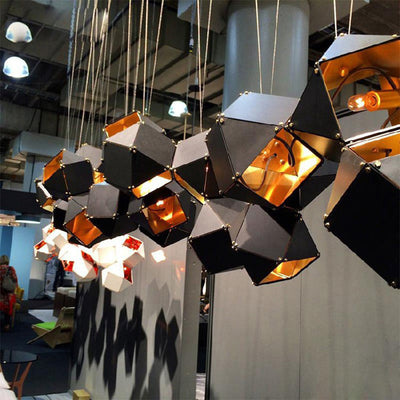 Contemporary Scandinavian Rubik's Cube Polyhedron Stainless Steel 6/8/10/12 Light Island Light Chandelier For Dining Room