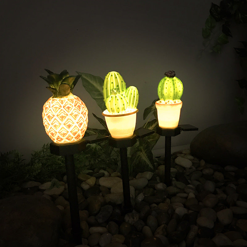 Contemporary Creative Solar Waterproof Cactus Pineapple Plastic LED Outdoor Light For Outdoor