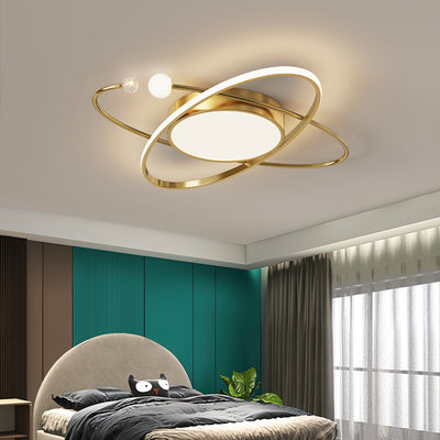 Contemporary Scandinavian Round Double Ring Dome Copper Acrylic LED Flush Mount Ceiling Light For Bedroom