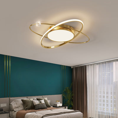 Contemporary Scandinavian Round Double Ring Dome Copper Acrylic LED Flush Mount Ceiling Light For Bedroom