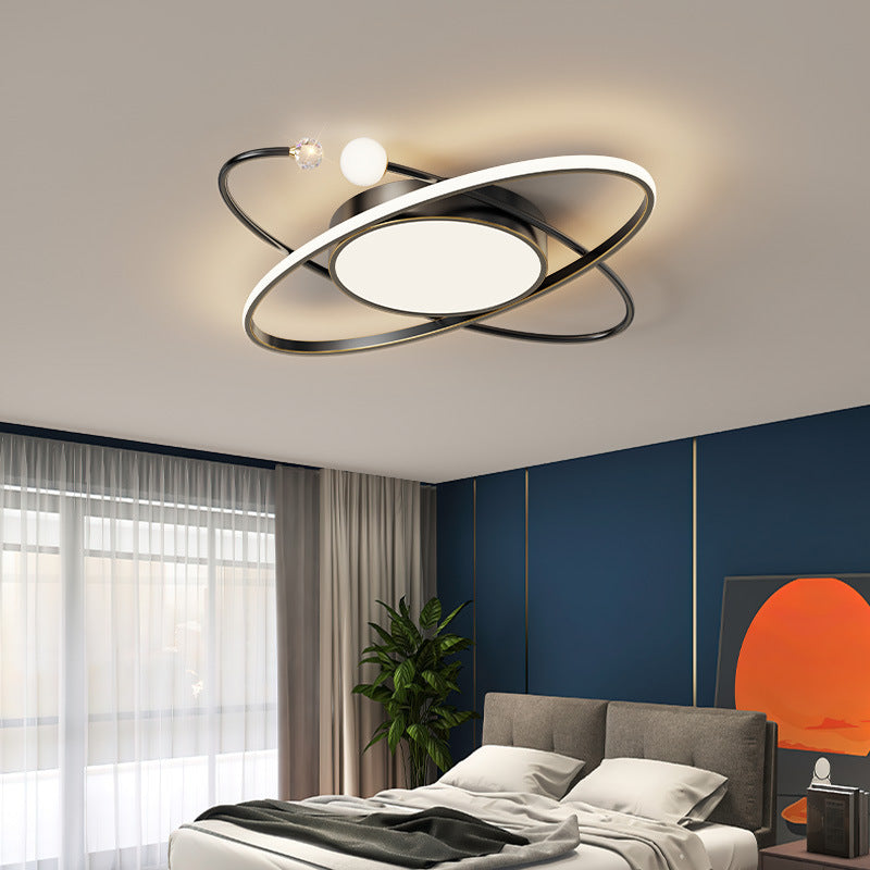 Contemporary Scandinavian Round Double Ring Dome Copper Acrylic LED Flush Mount Ceiling Light For Bedroom