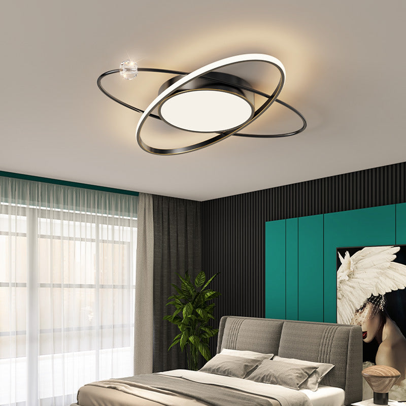 Contemporary Scandinavian Round Double Ring Dome Copper Acrylic LED Flush Mount Ceiling Light For Bedroom