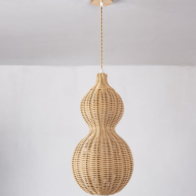 Contemporary Creative Waterproof Gourd Peanut Shape Rattan Stainless Steel 1-Light Pendant Light For Outdoor