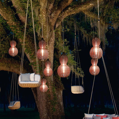 Contemporary Creative Waterproof Gourd Peanut Shape Rattan Stainless Steel 1-Light Pendant Light For Outdoor