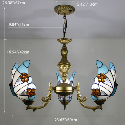 Traditional Tiffany Butterfly Shape Alloy Glass 3/5 Light Chandelier For Bedroom