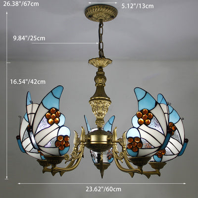 Traditional Tiffany Butterfly Shape Alloy Glass 3/5 Light Chandelier For Bedroom