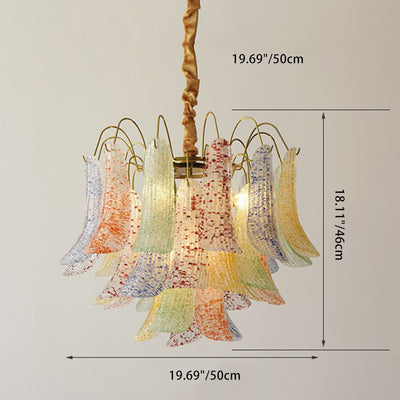 Traditional French Colorful Shell Round Iron Glass 5/6 Light Chandelier For Living Room