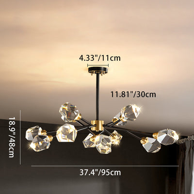 Modern Luxury Round Polygonal Copper Crystal 6/9/12/15/18 Light Chandelier For Living Room