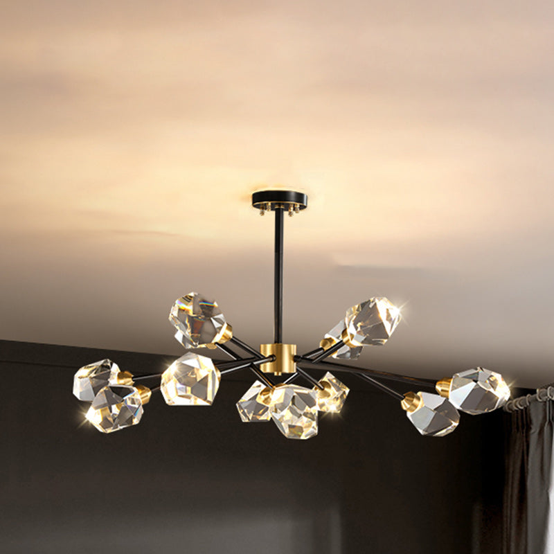 Modern Luxury Round Polygonal Copper Crystal 6/9/12/15/18 Light Chandelier For Living Room