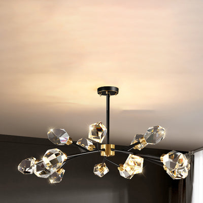 Modern Luxury Round Polygonal Copper Crystal 6/9/12/15/18 Light Chandelier For Living Room