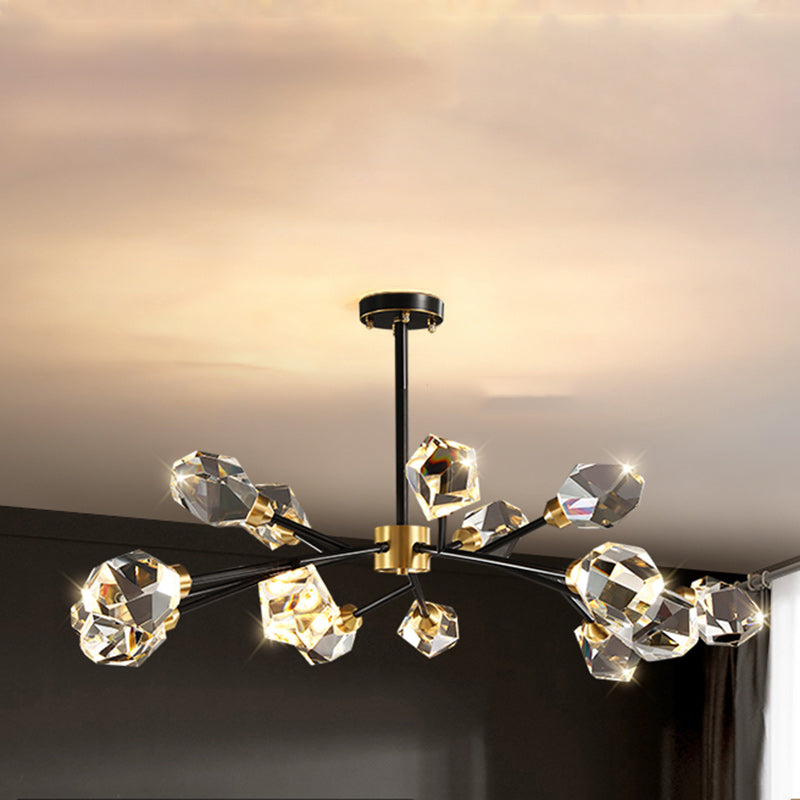 Modern Luxury Round Polygonal Copper Crystal 6/9/12/15/18 Light Chandelier For Living Room