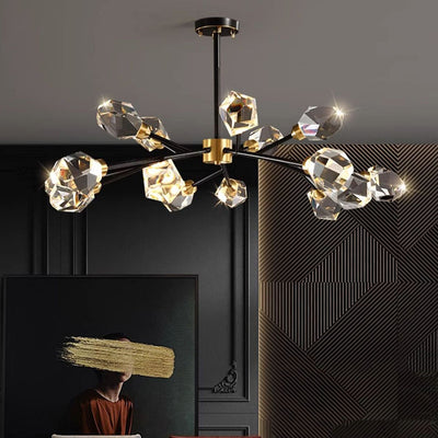 Modern Luxury Round Polygonal Copper Crystal 6/9/12/15/18 Light Chandelier For Living Room