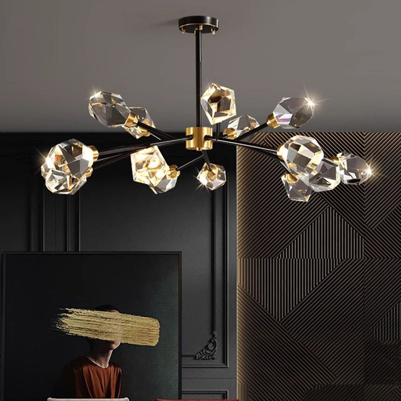 Modern Luxury Round Polygonal Copper Crystal 6/9/12/15/18 Light Chandelier For Living Room